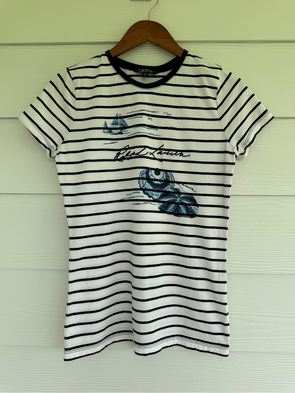 Lauren Ralph Lauren Women’s Striped Nautical Graphic T-Shirt White Navy